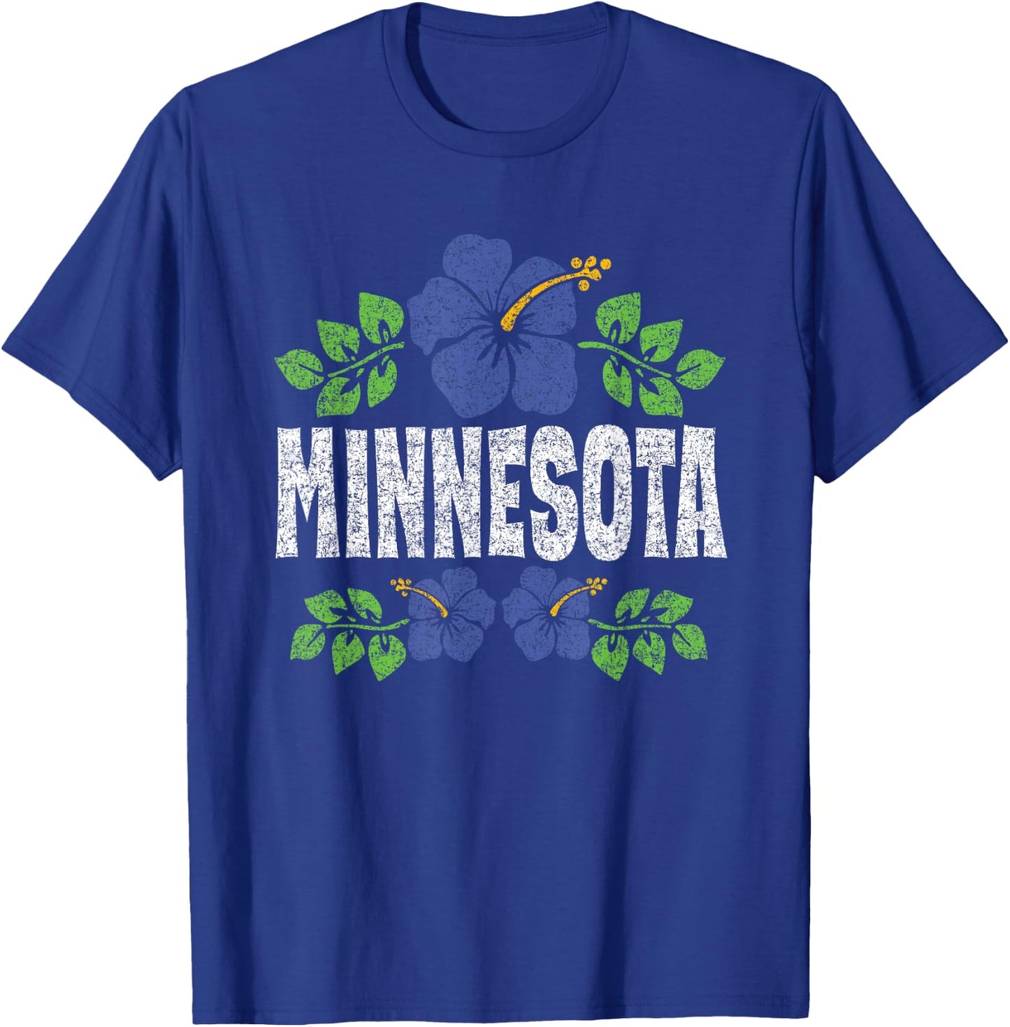 Minnesota Flowers Distressed Color Print T-Shirt - T-Shirt | Royal