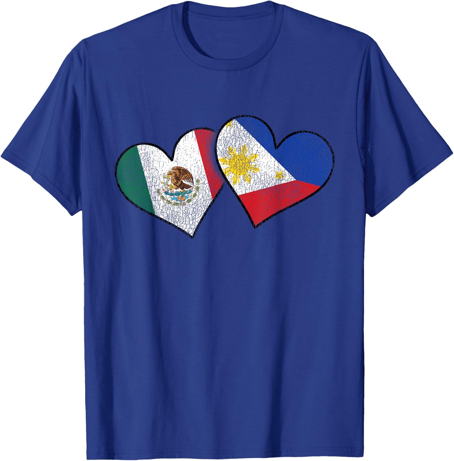 Mexican Filipino Love Mexico Philippines Flag Hearts T-Shirt - T-Shirt | Royal