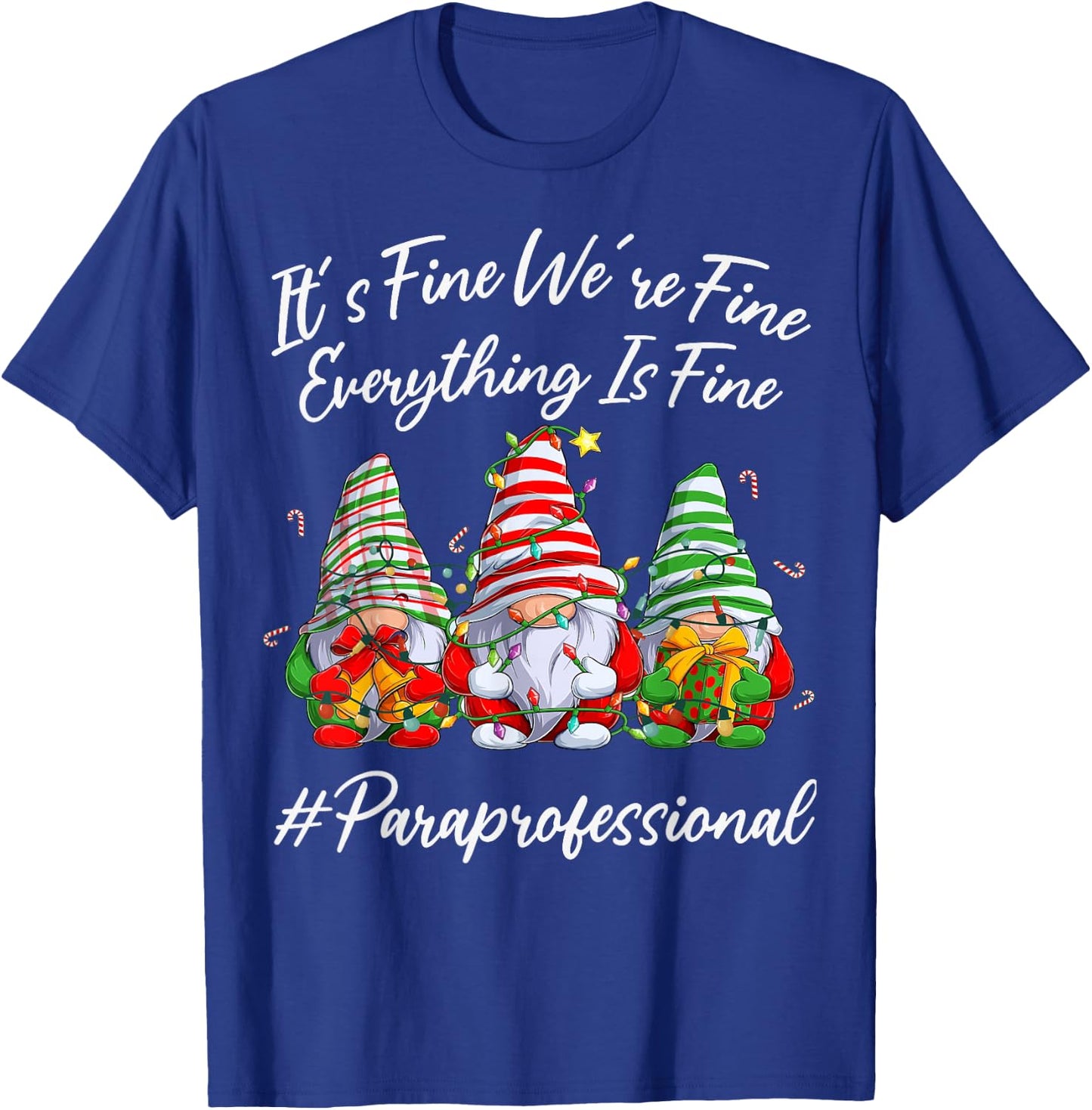 Paraprofessional Funny Everything Is Fine Christmas Gnomie T-Shirt - T-Shirt | Royal