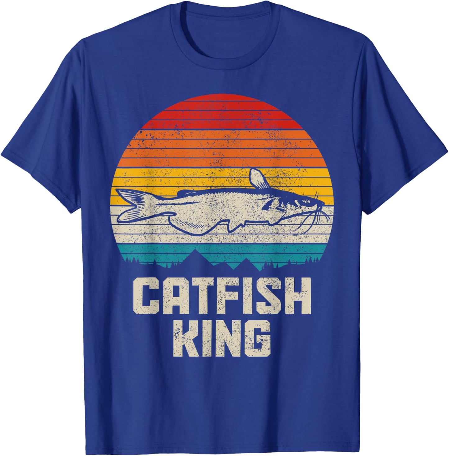 Catfish King Funny Catfishing Vintage Fishing T-Shirt - T-Shirt | Royal