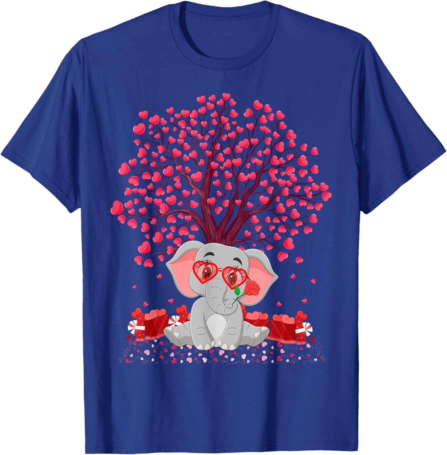 Elephant Lover Heart Tree Elephant Valentine's Day T-Shirt - T-Shirt | Royal