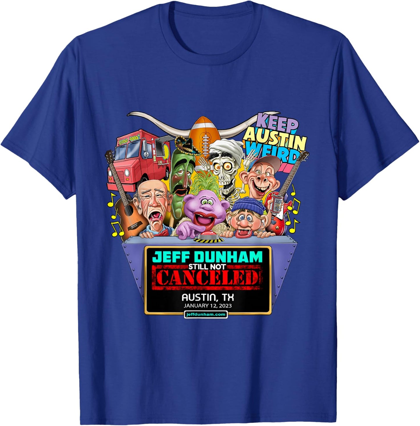 Jeff Dunham Austin, TX (2023) T-Shirt - T-Shirt | Royal
