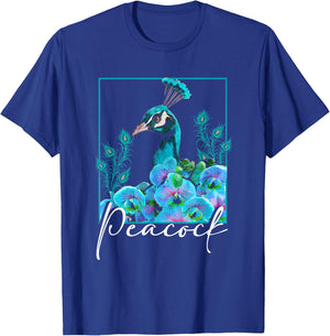 Beautiful Peacock | Bird Lover | Peacock Feathers T-Shirt - T-Shirt | Royal