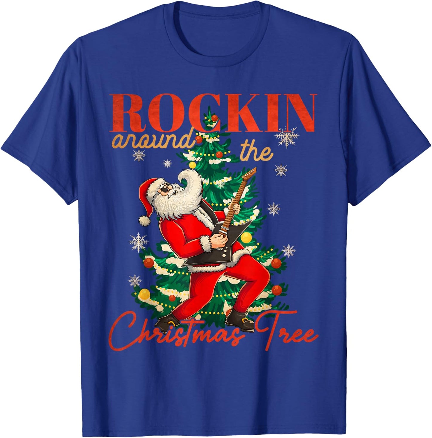 Rocking Around The Christmas Tree Santa Rock and Roll Guitar T-Shirt - T-Shirt | Royal