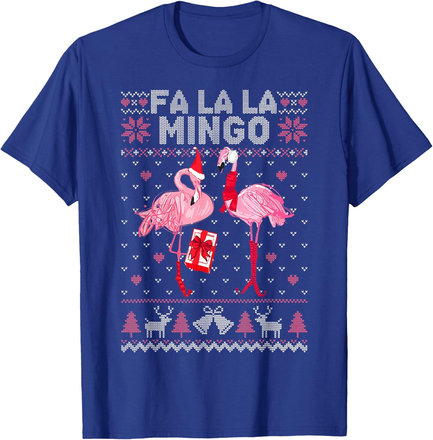 Fa La La La Mingo Flamingo Santa Pink Ugly Christmas Sweater T-Shirt - T-Shirt | Royal