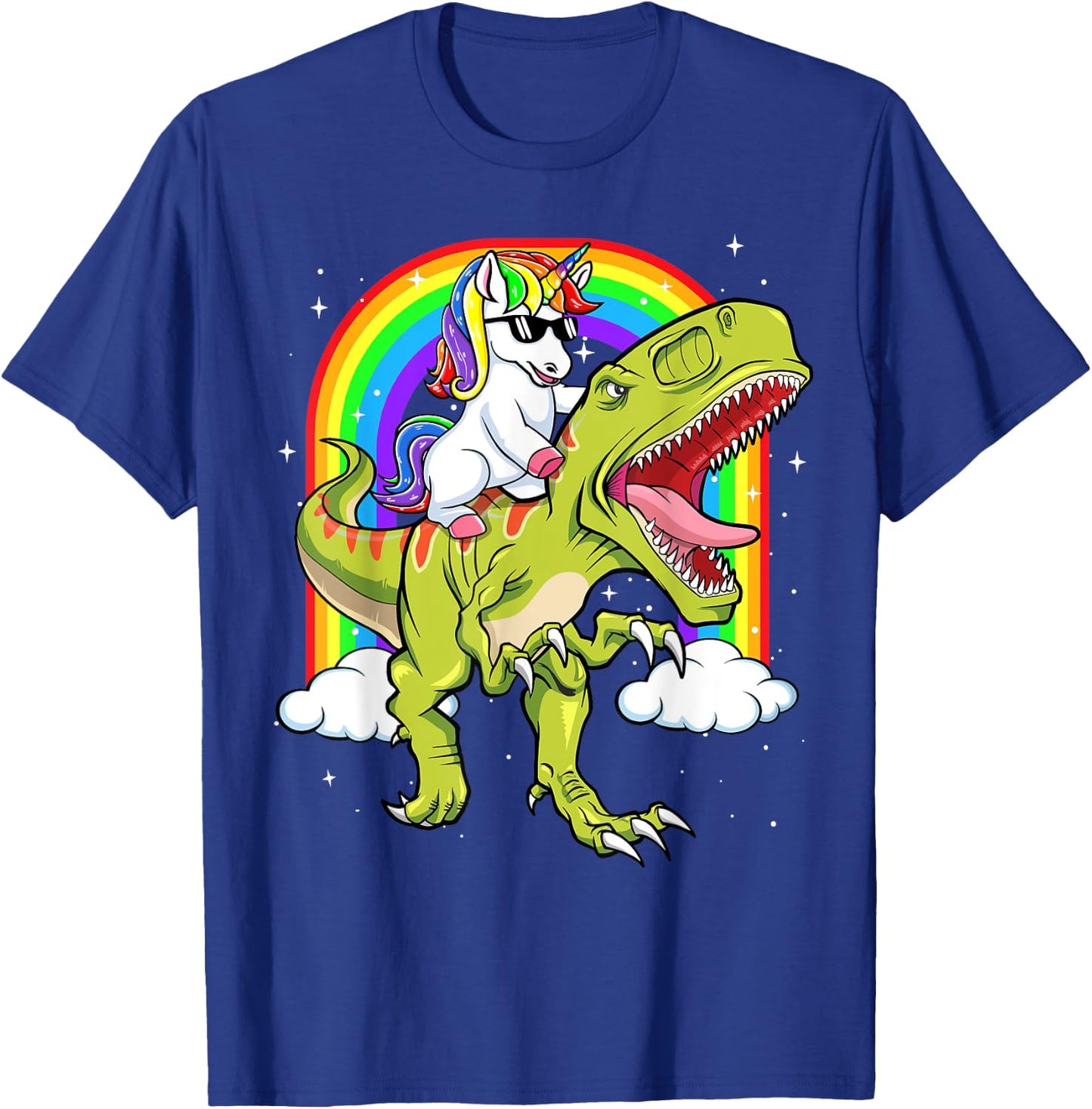 Rainbow Unicorn Riding T rex - Dinosaur Boys Girls Men Women T-Shirt - T-Shirt | Royal