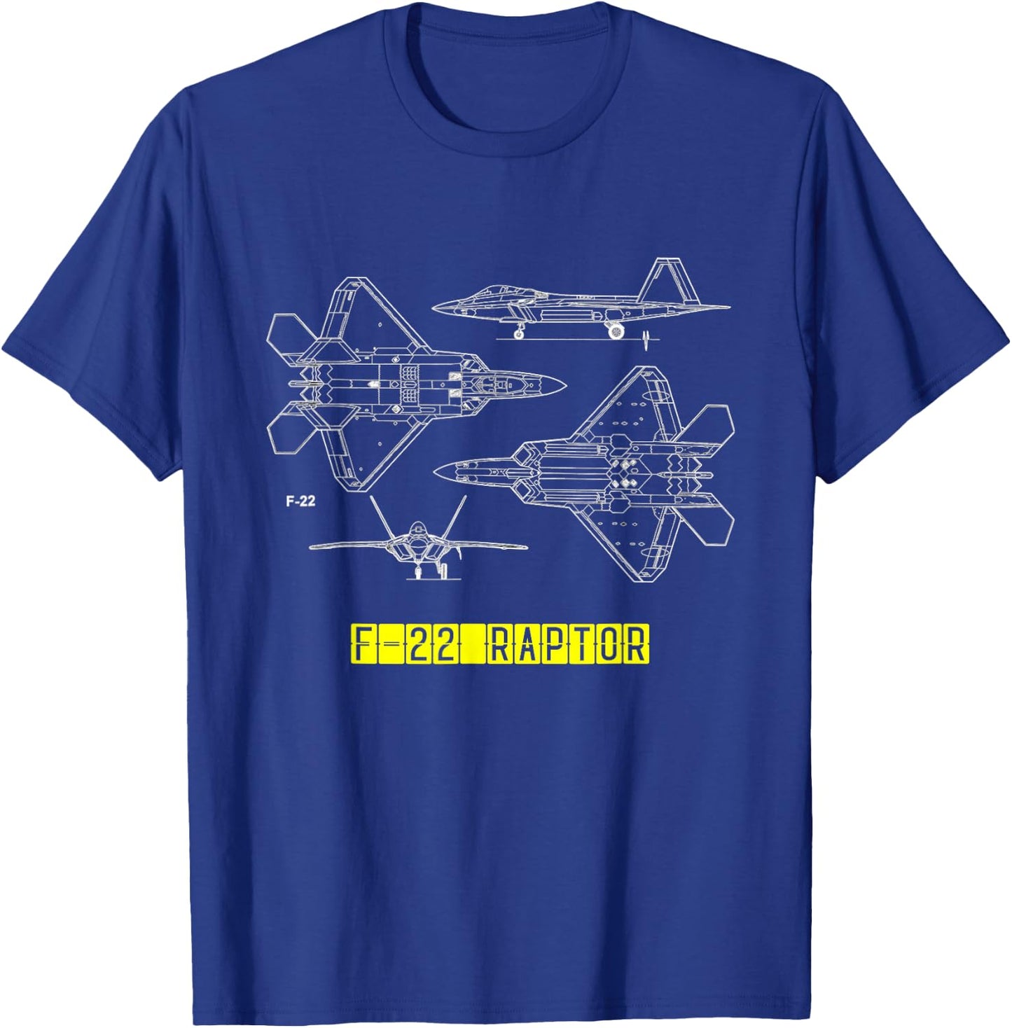 F-22 Raptor Fighter Aircraft Air Force Blueprint Design T-Shirt - T-Shirt | Royal