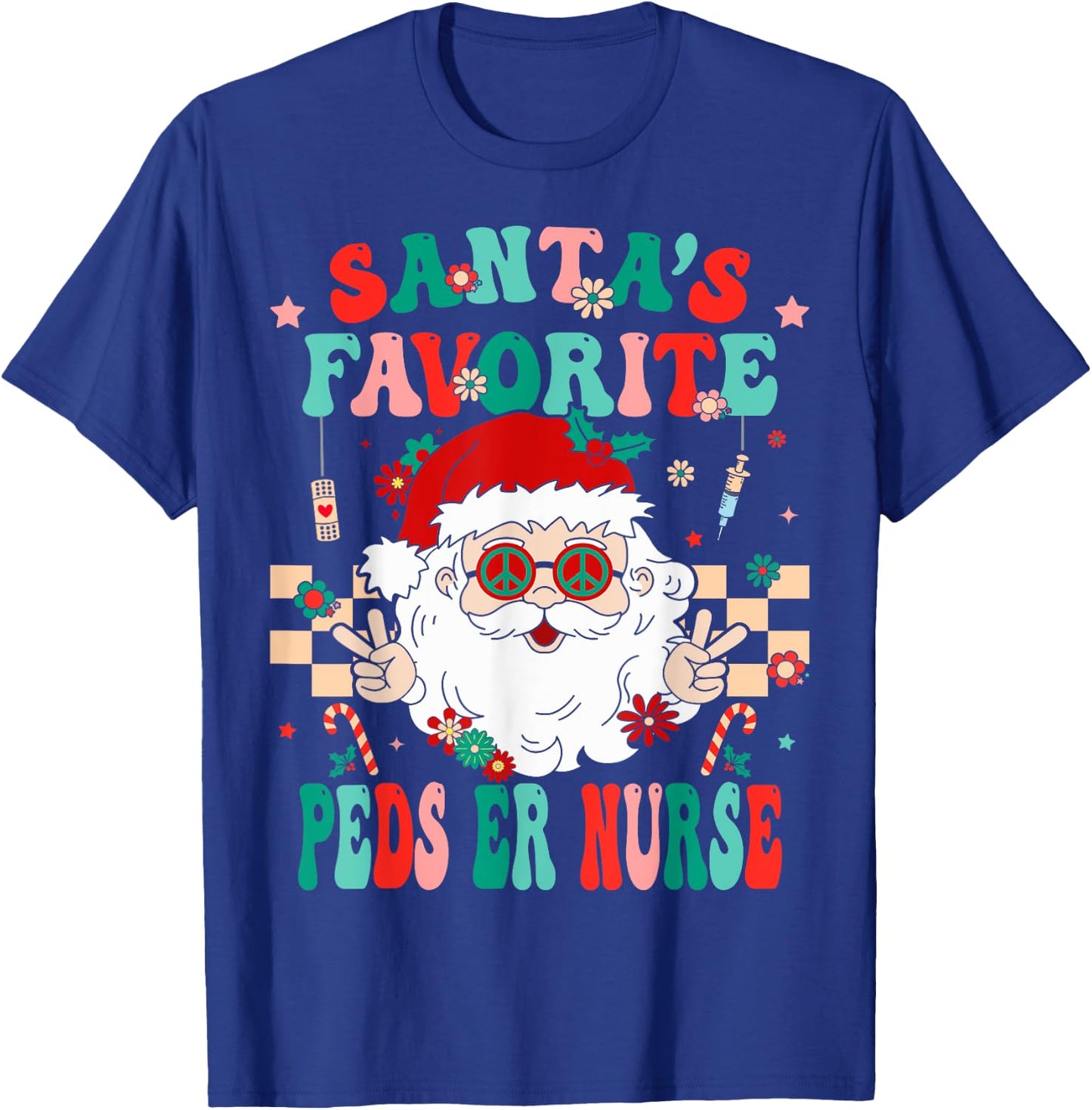 Santa Favorite Peds ER Nurse Retro Groovy Nurse Christmas T-Shirt - T-Shirt | Royal