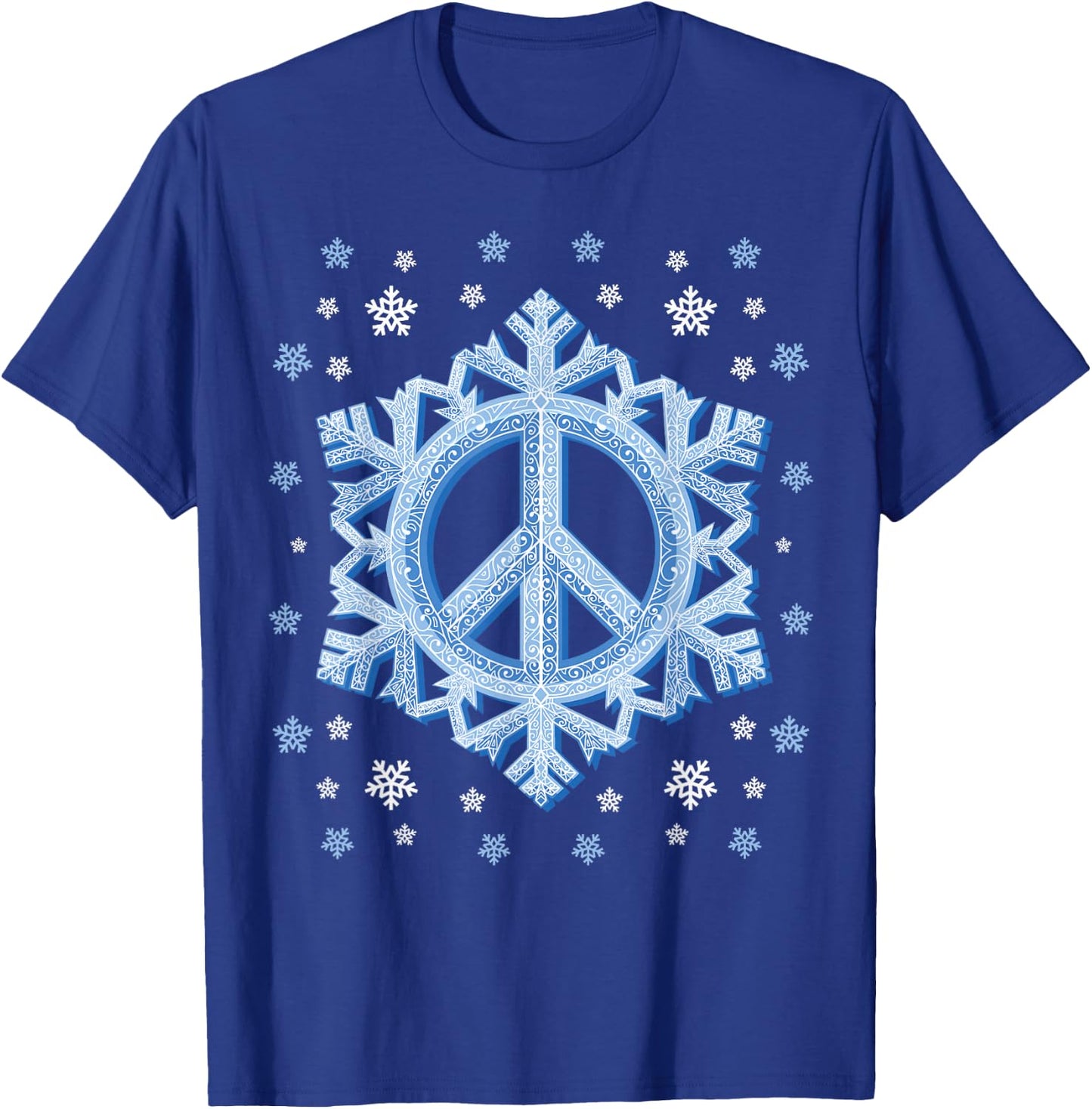 Peace Sign Snowflakes Winter Christmas Retro 70s 80s Hippie T-Shirt - T-Shirt | Royal