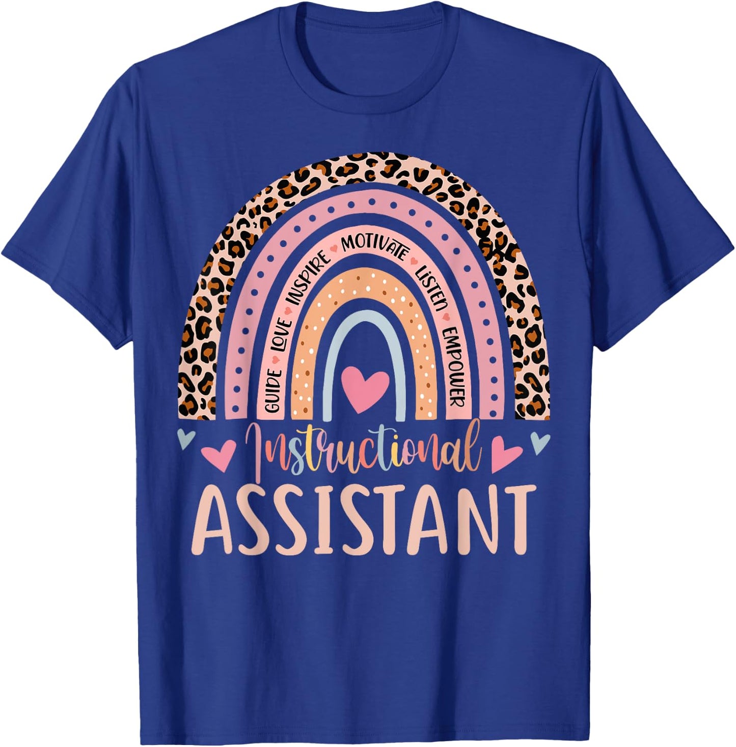 Instructional Assistant Rainbow Leopard Print School Worker T-Shirt - T-Shirt | Royal
