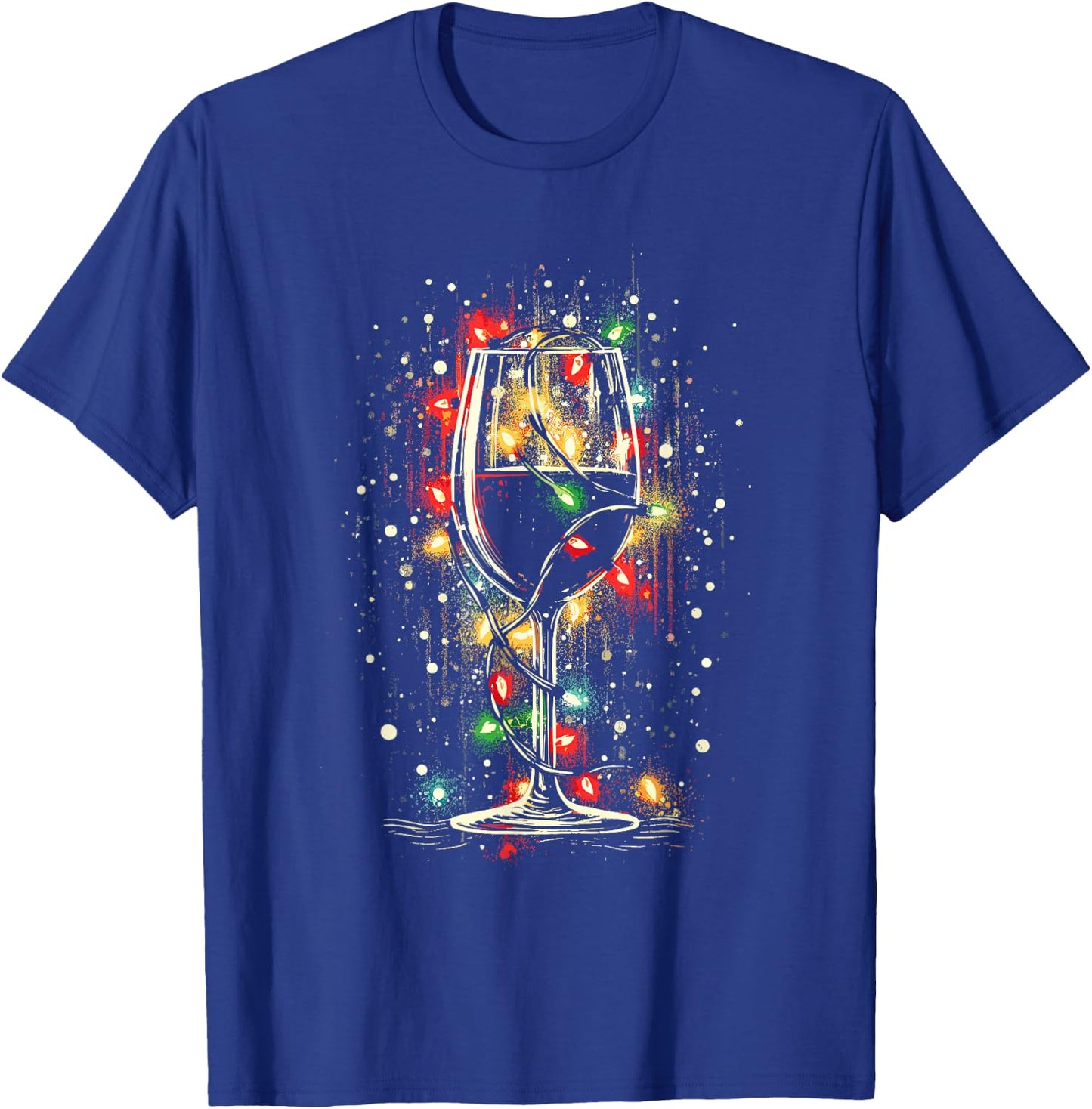 Glass Of Wine With Christmas Lights - Vintage Xmas Lover T-Shirt - T-Shirt | Royal
