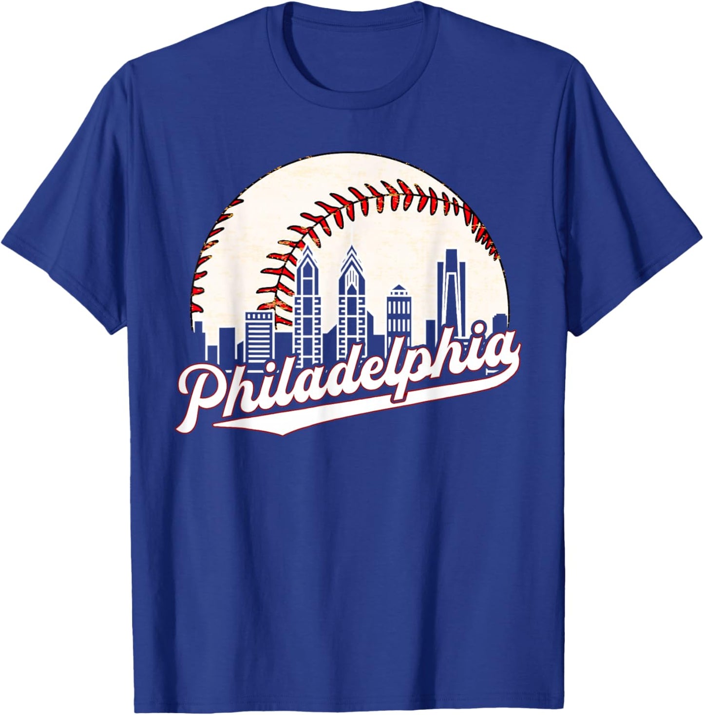Vintage Philadelphia Philly Cityscape Baseball Skyline Retro T-Shirt - T-Shirt | Royal
