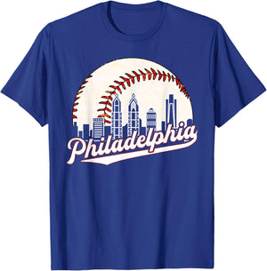 Vintage Philadelphia Philly Cityscape Baseball Skyline Retro T-Shirt - T-Shirt | Royal