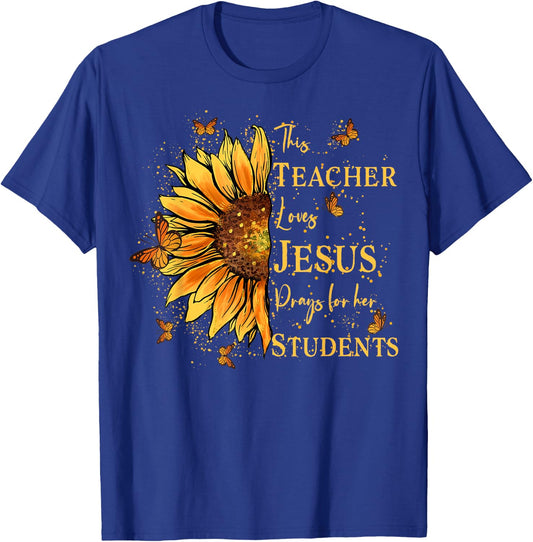 Sunflower and Butterfly Design For Christian Teachers Men Women Girls Kids T-Shirt - T-Shirt | Royal