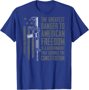 Danger to American Freedom - Pro Gun 2nd Amendment (ON Back) T-Shirt - T-Shirt | Royal
