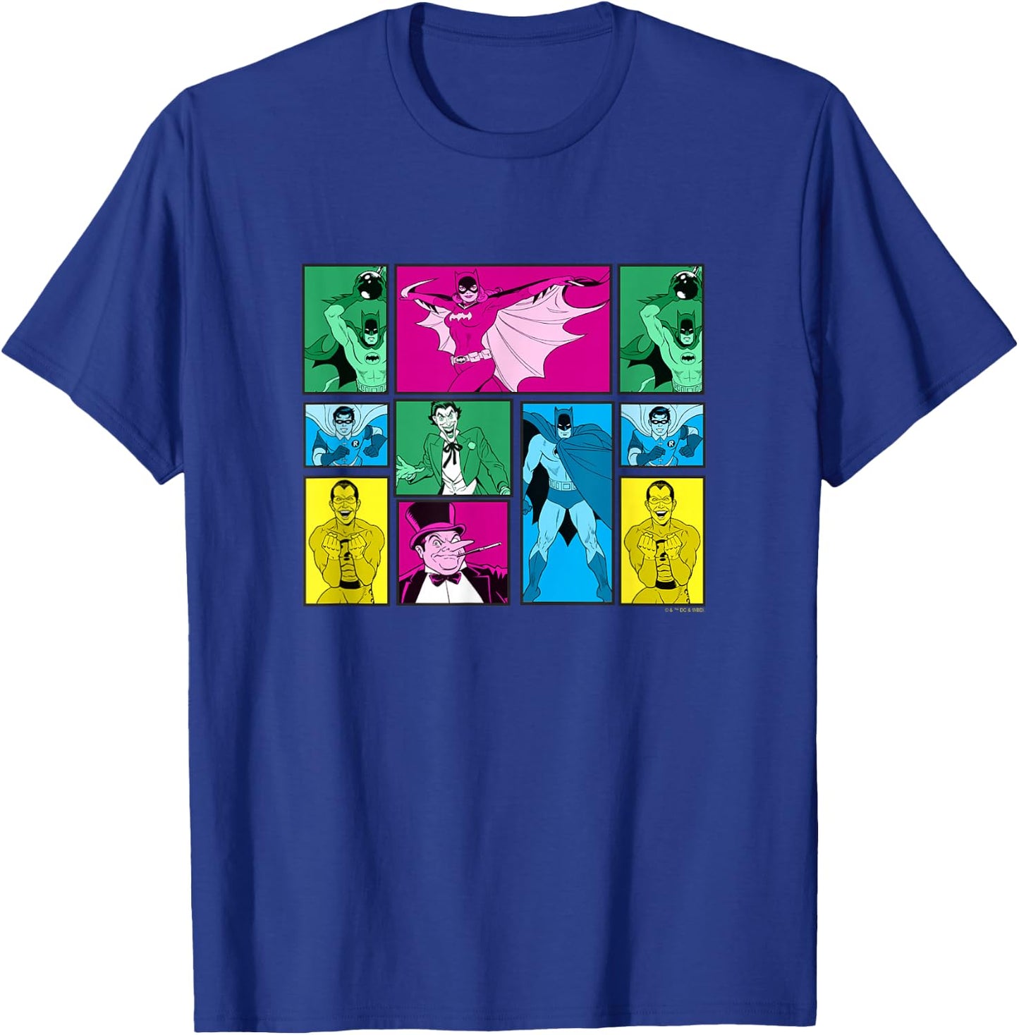 Batman Vintage 60's Classic Heroes & Villains Comic Panels T-Shirt - T-Shirt | Royal