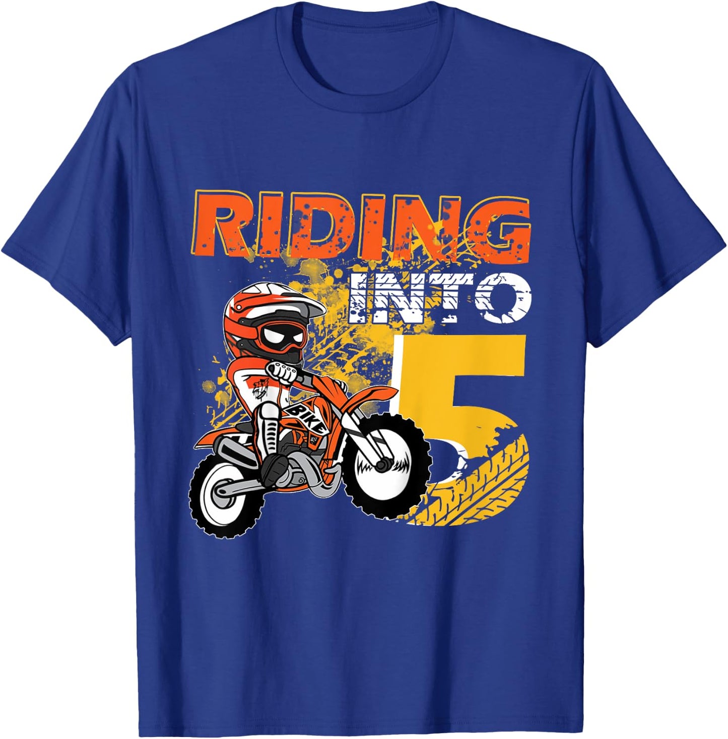 Kids Riding Into 5 Years Old Dirt Biker 5th Birthday Boys Kids T-Shirt - T-Shirt | Royal