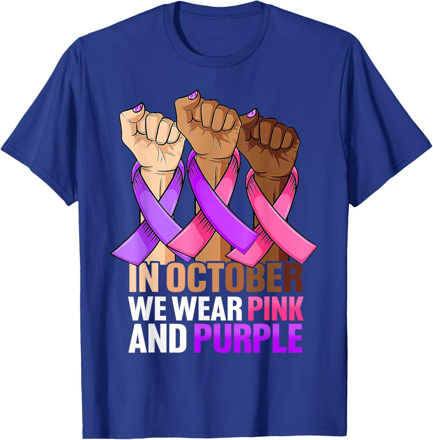 Breast Cancer Domestic Violence Awareness Pink Purple Ribbon T-Shirt - T-Shirt | Royal