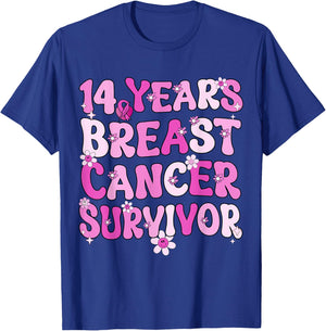 14 Years Breast Cancer Survivor Breast Cancer Awareness T-Shirt - T-Shirt | Royal