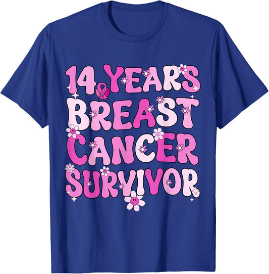14 Years Breast Cancer Survivor Breast Cancer Awareness T-Shirt - T-Shirt | Royal