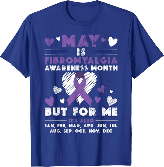 May Is Fibromyalgia Awareness Month Warrior Purple Ribbon T-Shirt - T-Shirt | Royal