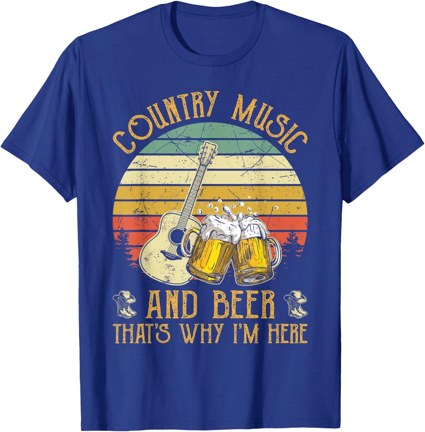 Retro Country Music And Beer That's Why I'm Here Vintage T-Shirt - T-Shirt | Royal