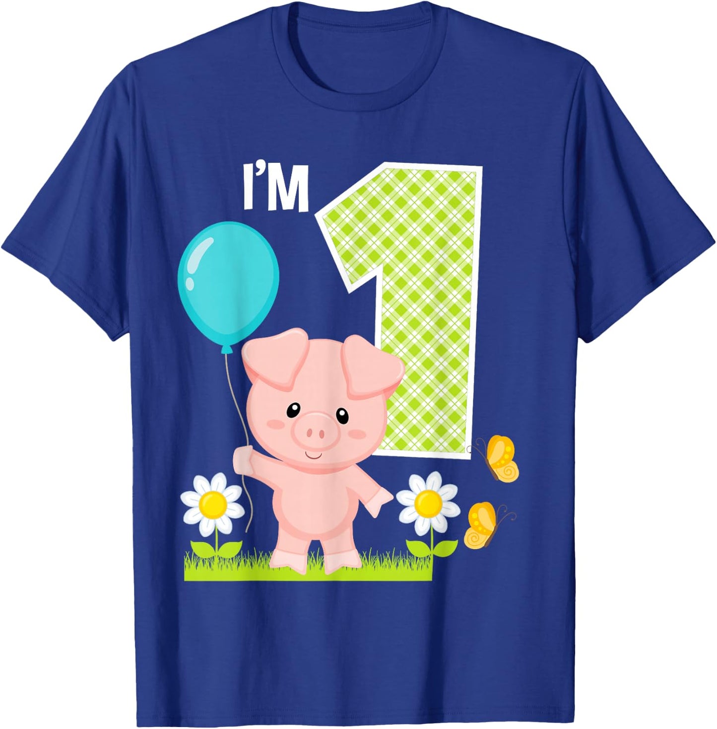 Pig 1st Birthday Girl 1 Year Old Birthday Cute Piglet Bday T-Shirt - T-Shirt | Royal
