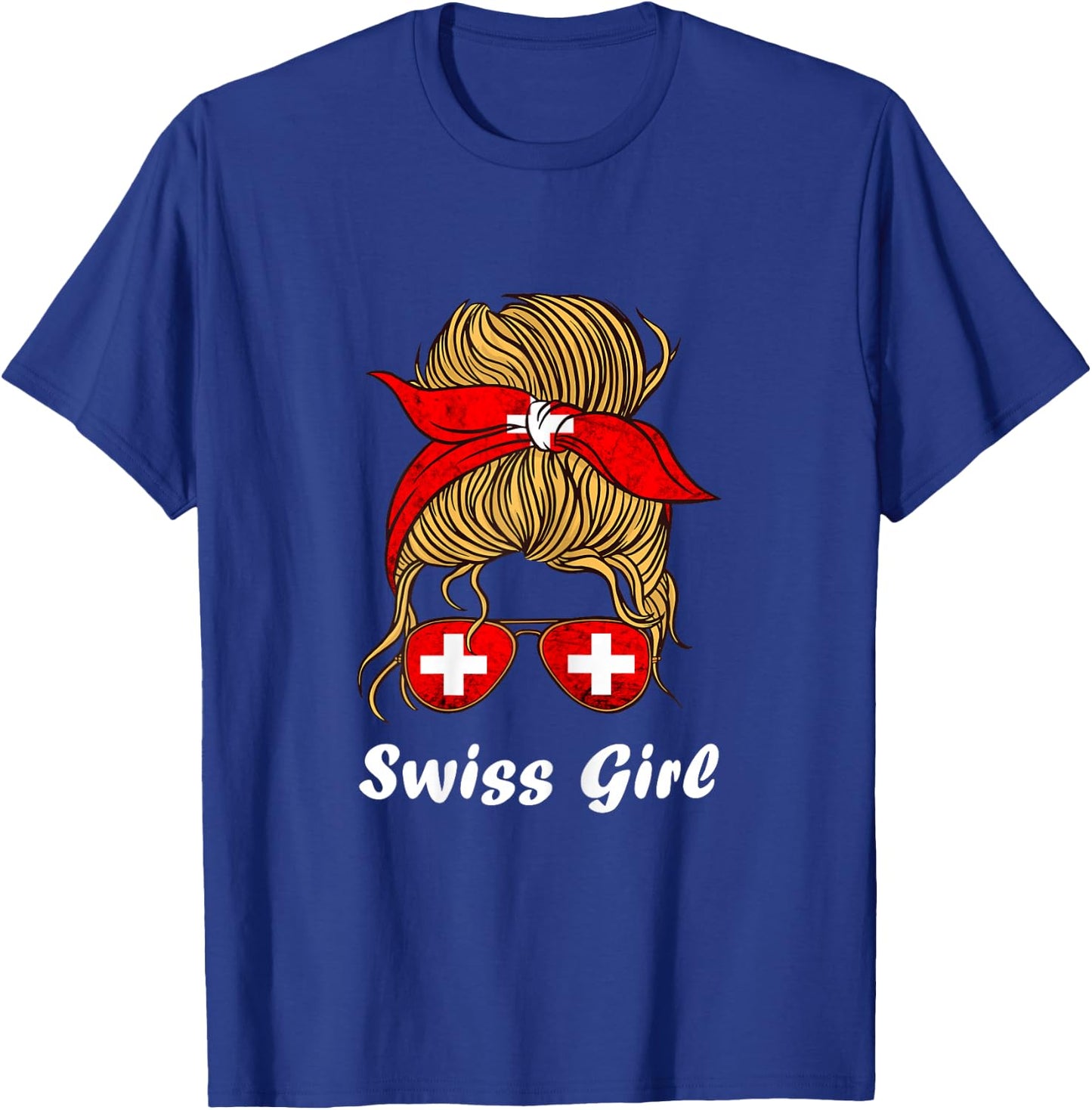 Swiss Girl Woman Sunglass Swiss Pride Swiss Flag Switzerland T-Shirt - T-Shirt | Royal