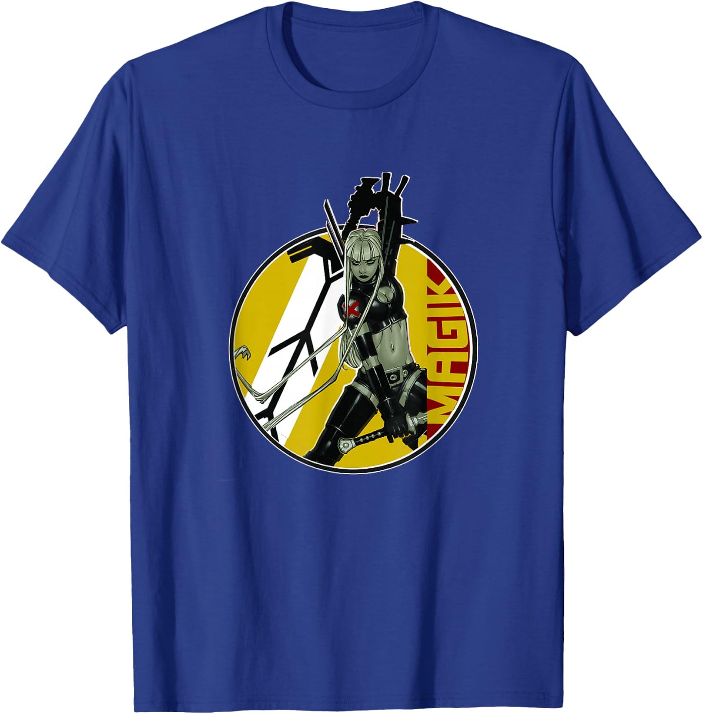 Marvel X-Men Magik Wielding Swords Vintage Circle Portrait T-Shirt - T-Shirt | Royal