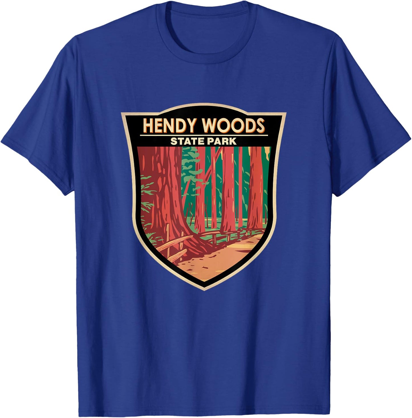 Hendy Woods State Park California Badge Vintage T-Shirt - T-Shirt | Royal