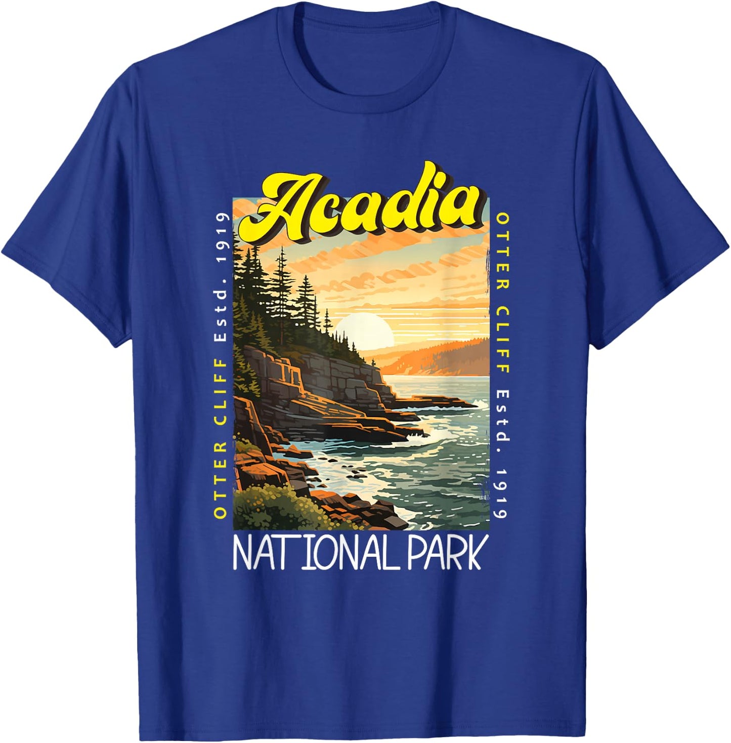 Acadia National Park Otter Cliff Maine Distressed Vintage T-Shirt - T-Shirt | Royal