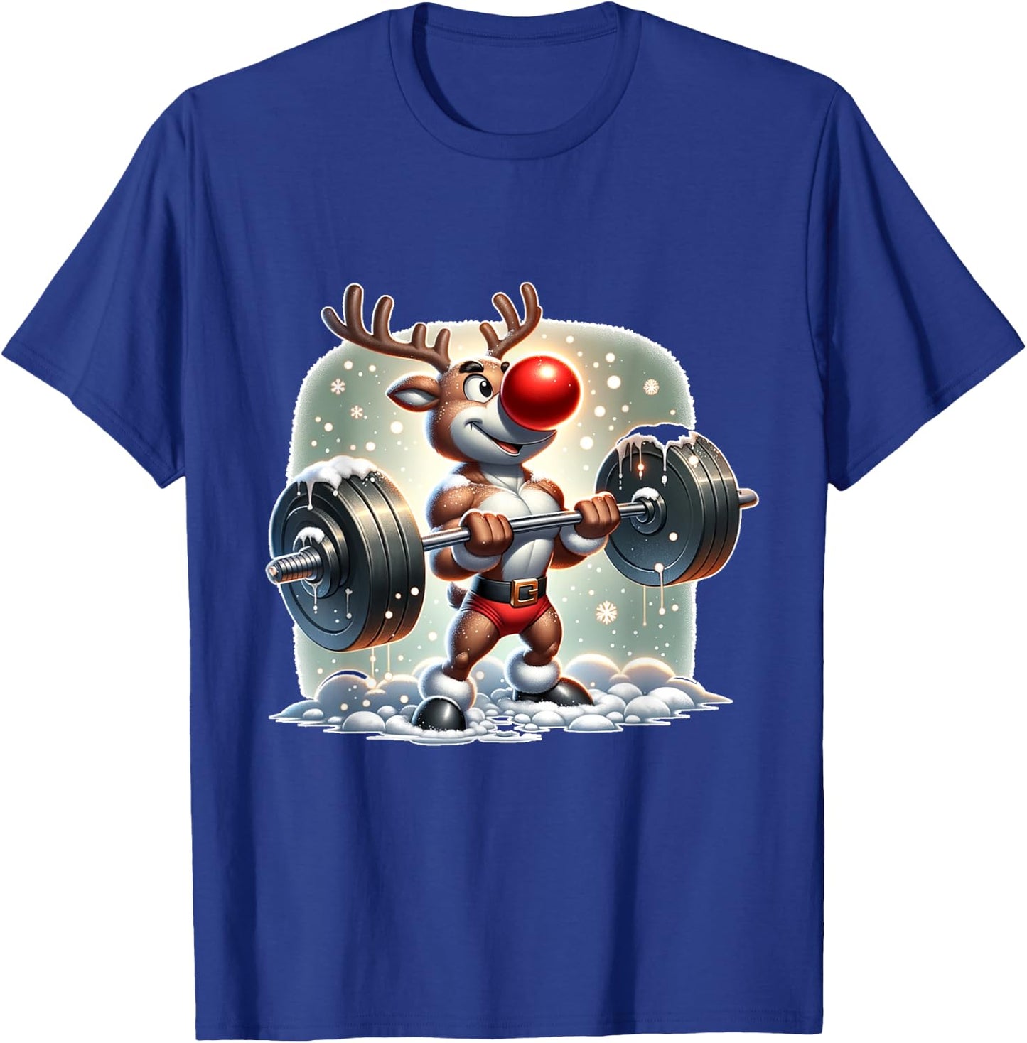 Rudolph The Red Nose Reindeer Workout Gym Weightlifter Funny T-Shirt - T-Shirt | Royal