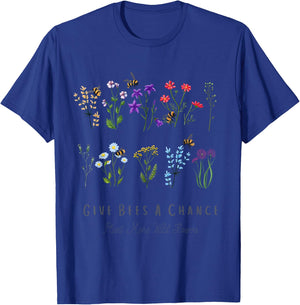 Give Bees A Chance Colorful Wild Flower T-Shirt - T-Shirt | Royal