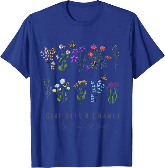 Give Bees A Chance Colorful Wild Flower T-Shirt - T-Shirt | Royal