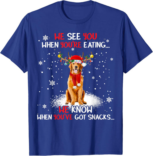 Santa Golden Retriever Reindeer Light Christmas Pajama T-Shirt - T-Shirt | Royal