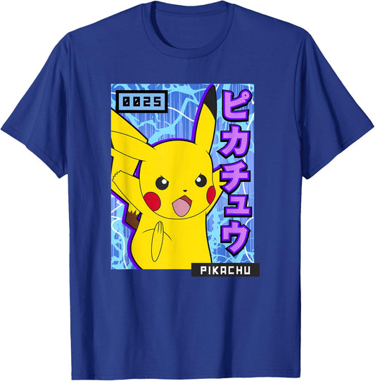 Pokémon 0025 Pikachu Kanji Electric Action Poster T-Shirt - T-Shirt | Royal
