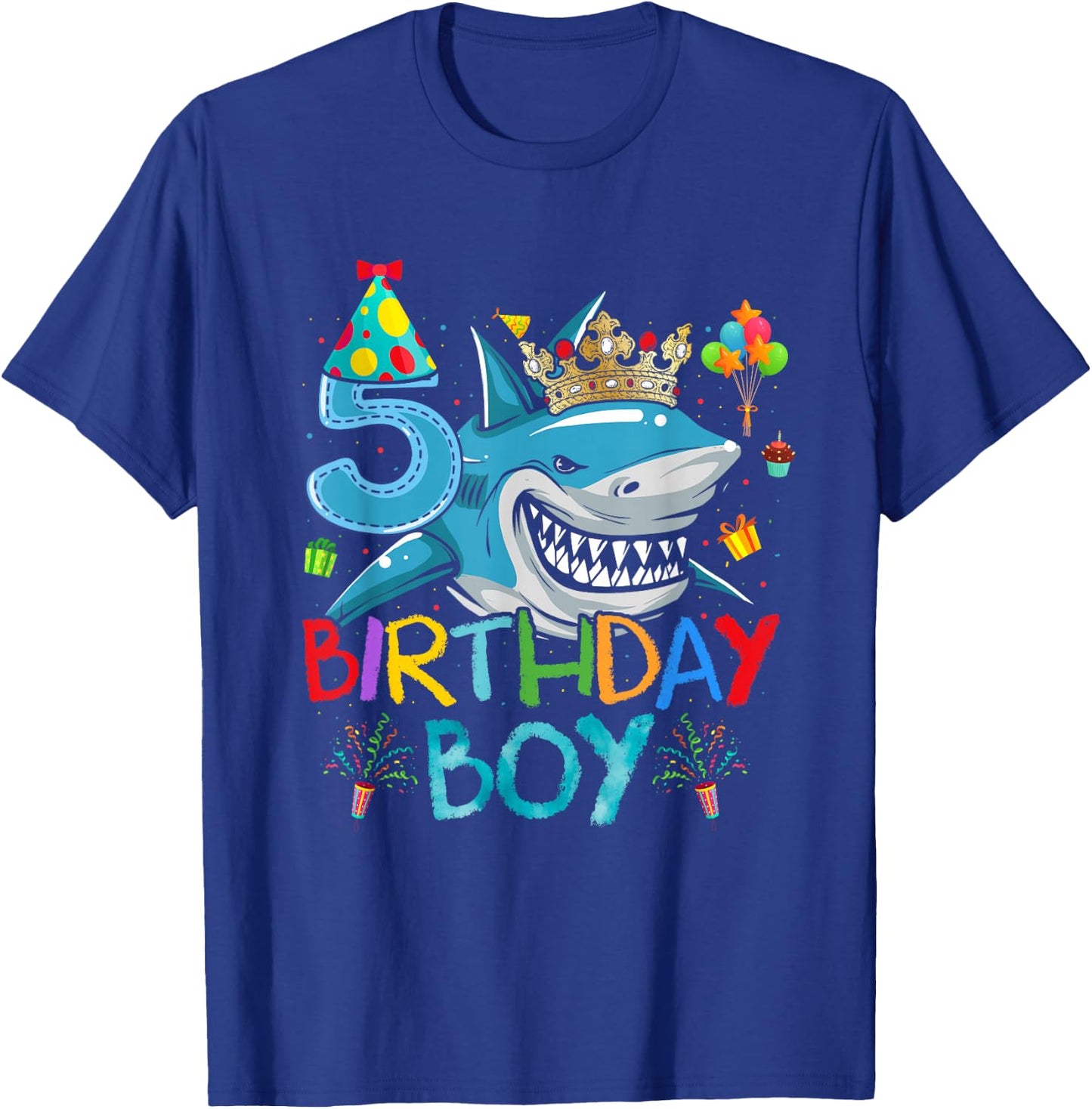 5th Birthday Shark Ocean Theme Party 5 Years Old For Boy T-Shirt - T-Shirt | Royal