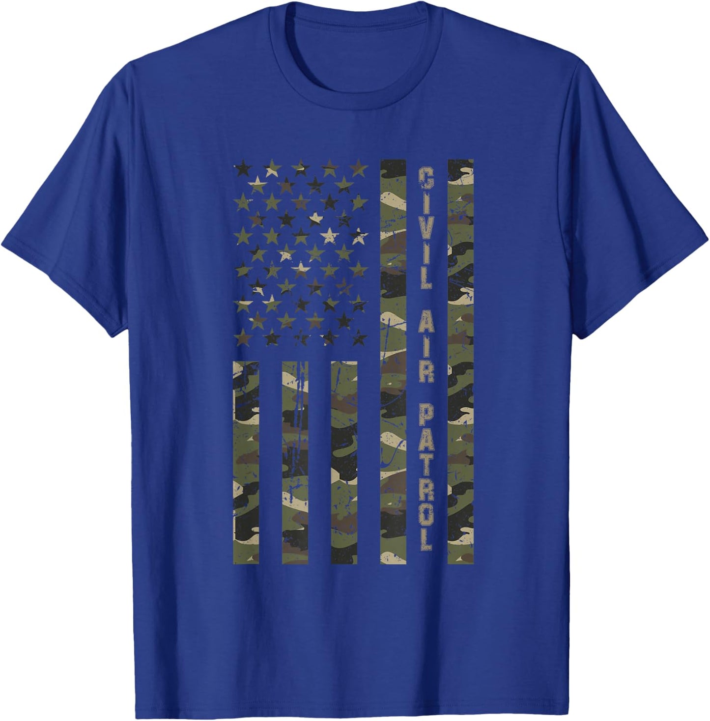 Civil Air Patrol United States Distressed Camo w US Flag T-Shirt - T-Shirt | Royal