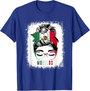 Morelos Girl Messy Bun Bandana And Glasses Mexico Mexican T-Shirt - T-Shirt | Royal
