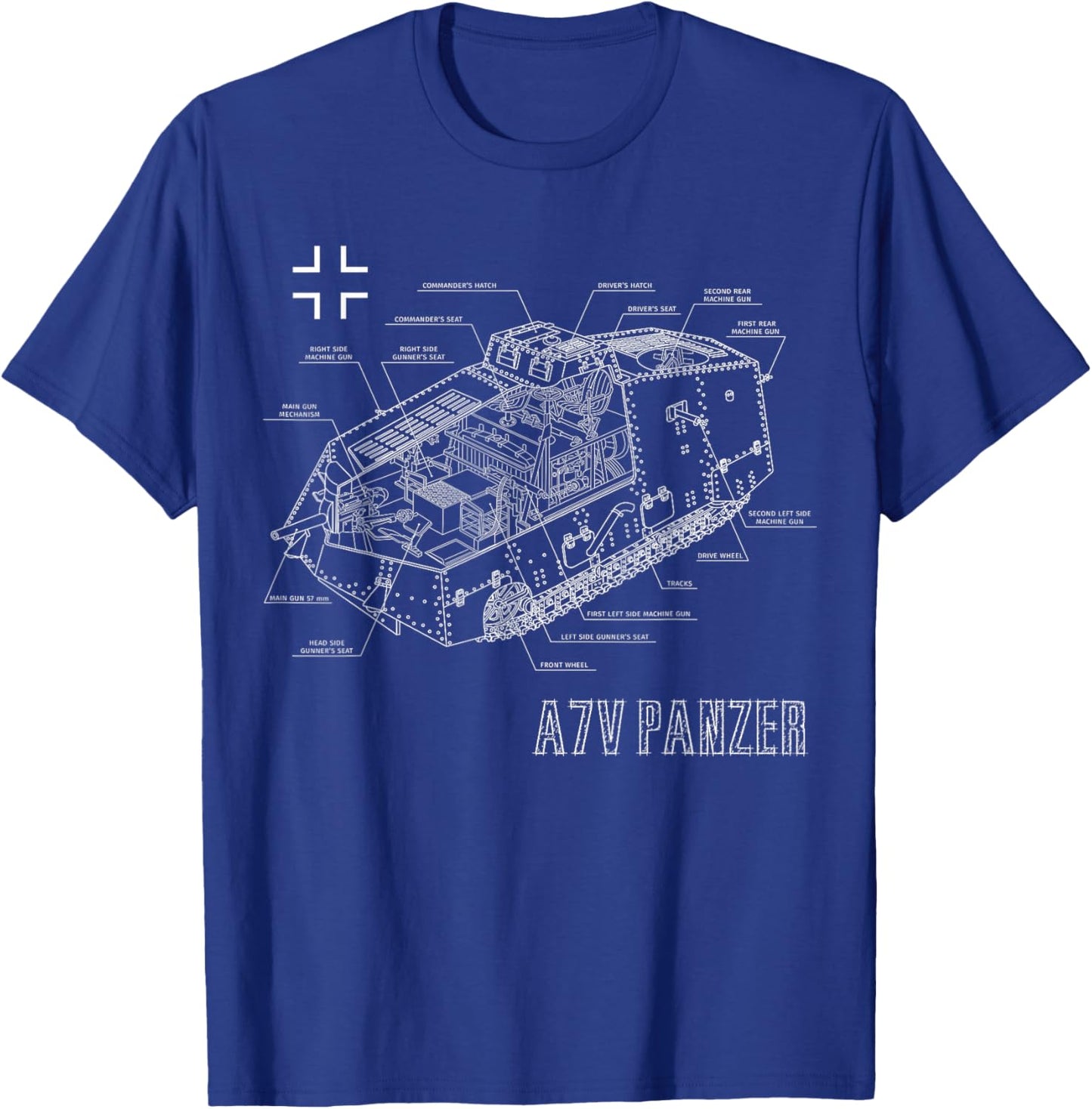 World War 1 German Tank A7V Blueprint T-Shirt - T-Shirt | Royal
