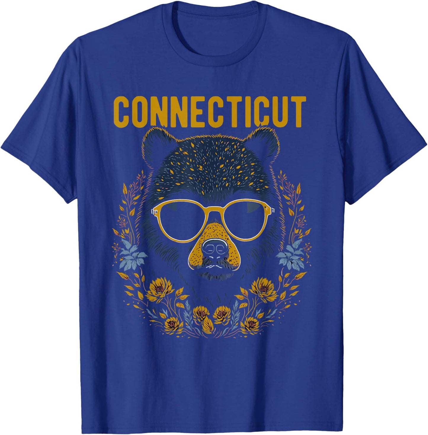 Connecticut USA Bear Wearing Glasses Design T-Shirt - T-Shirt | Royal