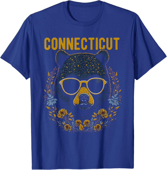 Connecticut USA Bear Wearing Glasses Design T-Shirt - T-Shirt | Royal
