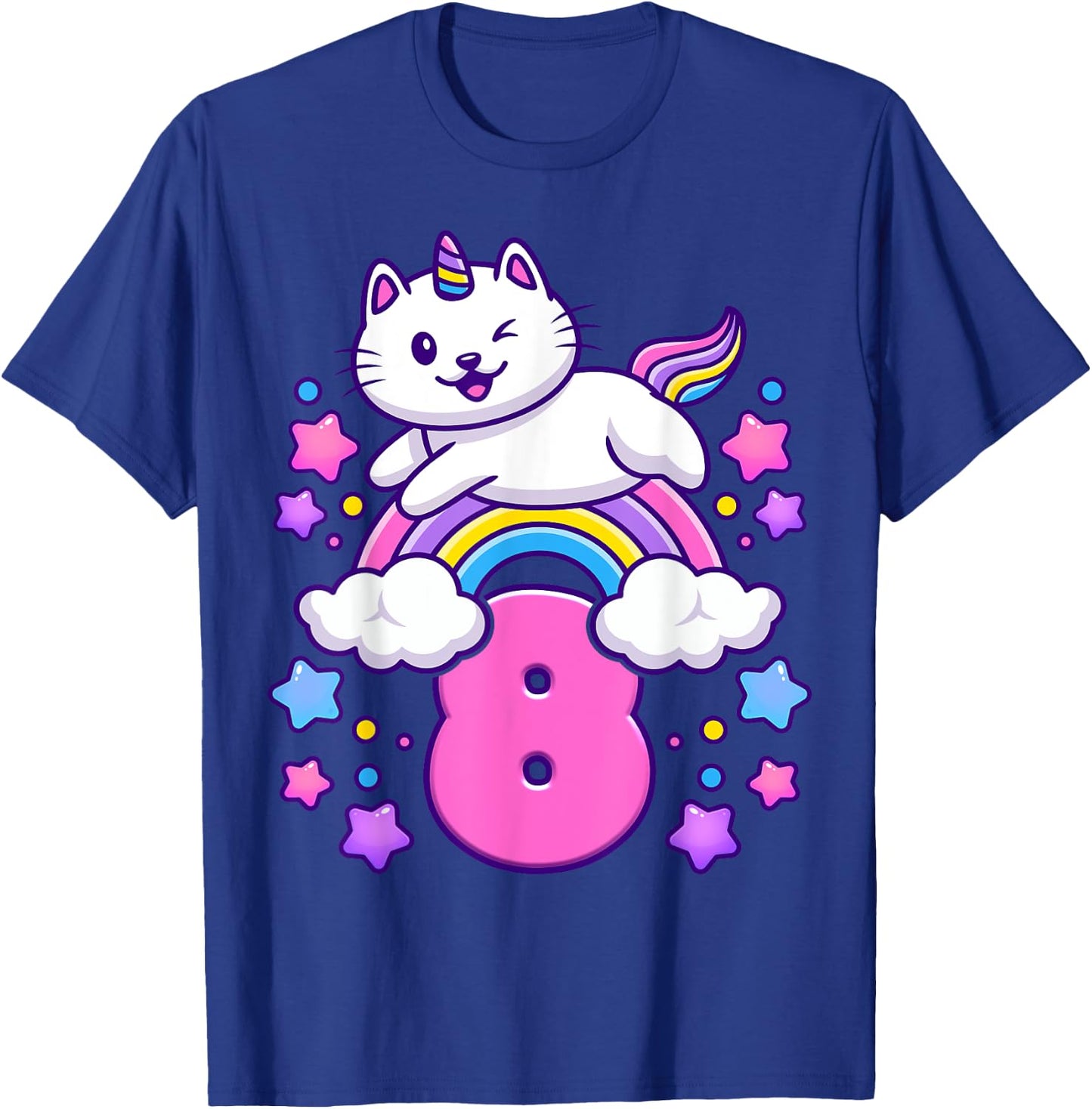 Birthday girl 8 years old, cat, unicorn, 8th birthday T-Shirt - T-Shirt | Royal