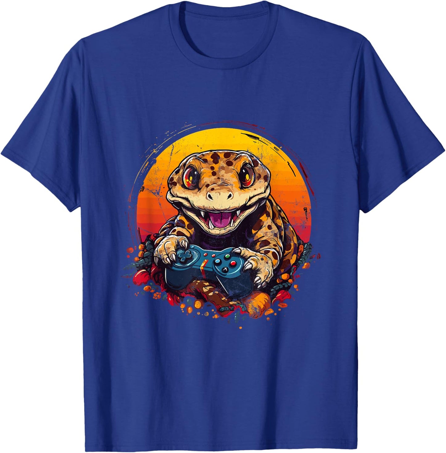 Leopard Gecko Playing Video Game Lizard & Reptiles Gamers T-Shirt - T-Shirt | Royal