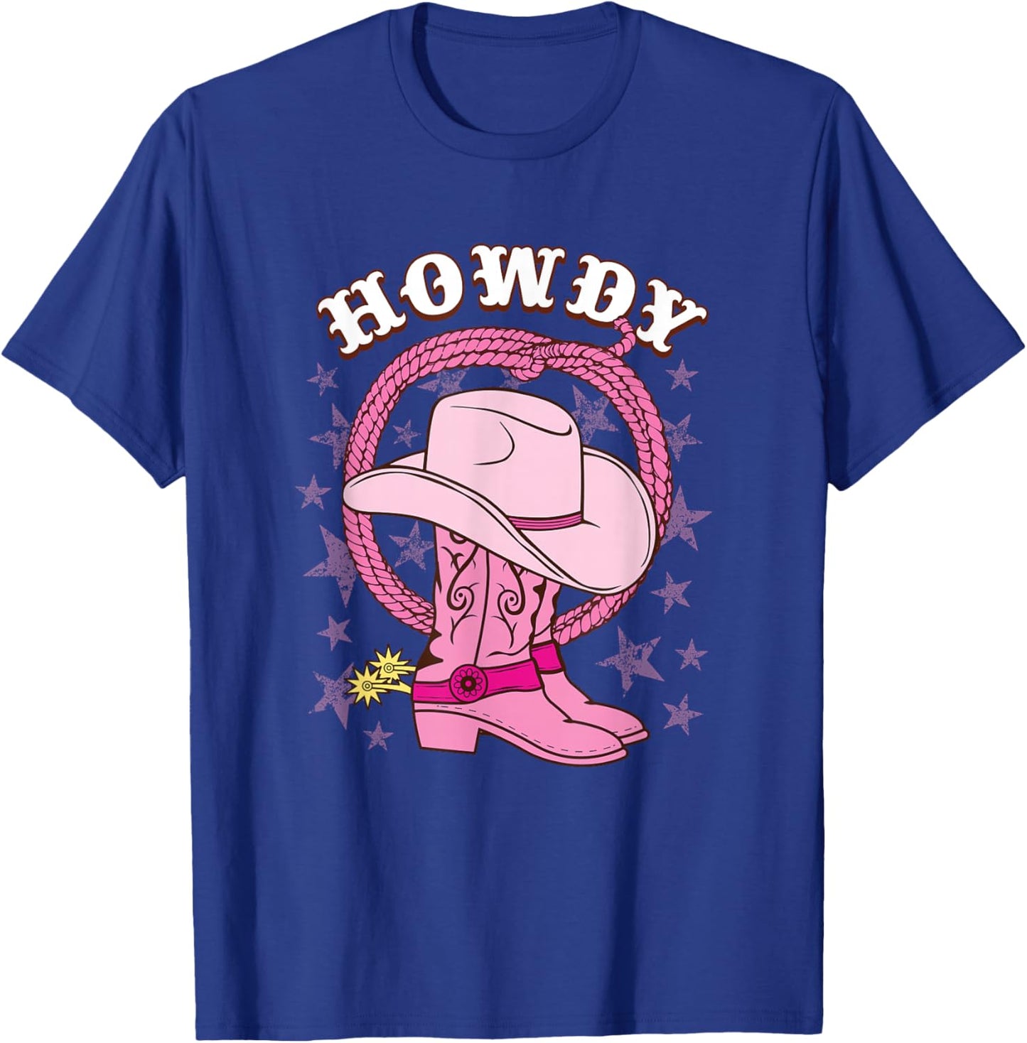Howdy Pink Cowboy Hat Boots Country Western Rodeo T-Shirt - T-Shirt | Royal