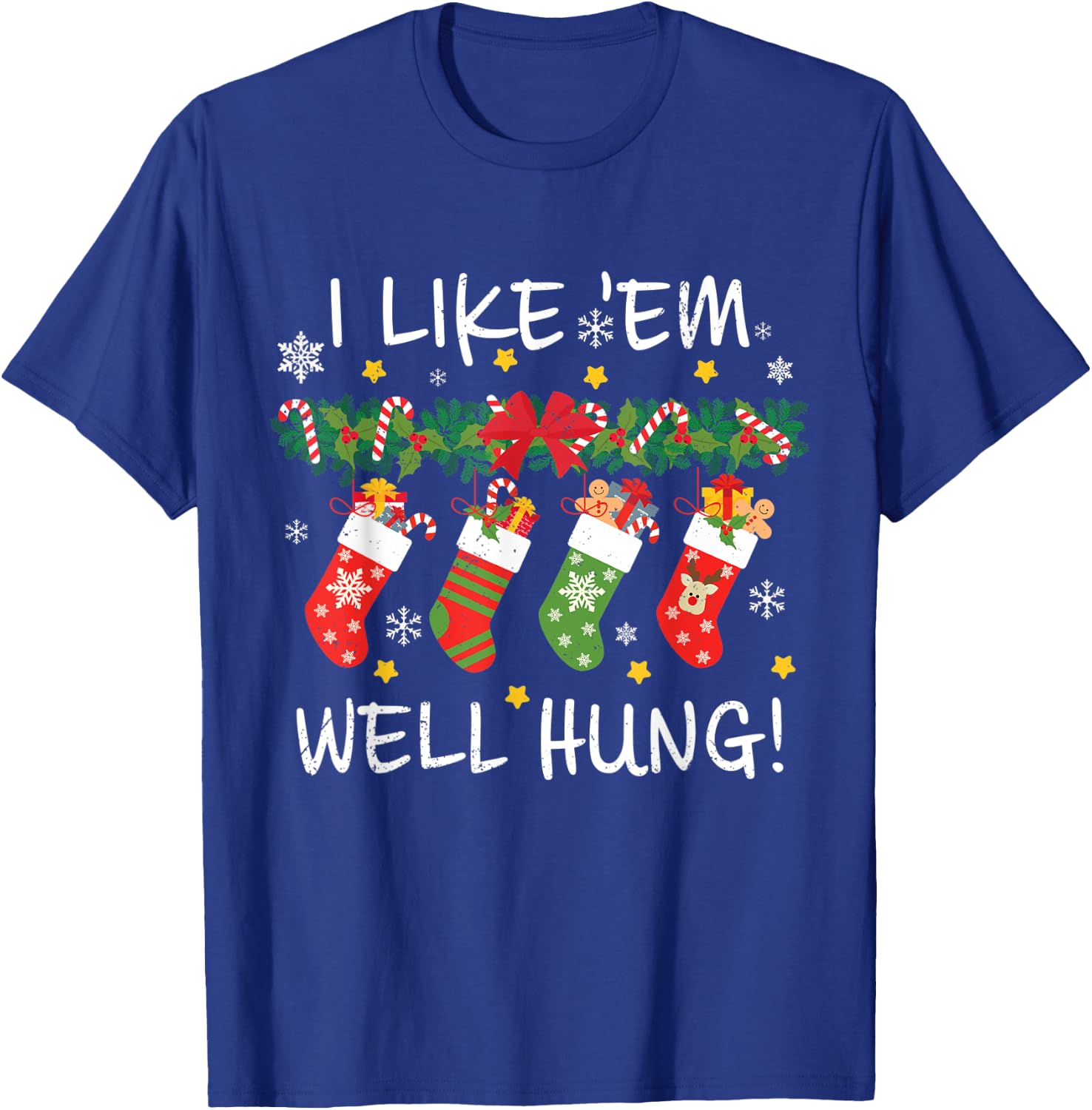 VIMP36 Christmas I Like 'Em Well-Hung Funny Christmas - Women's Adults Black Cotton 80% Polyester 20% Short Sleeve Classic Fit - Small T-Shirt - T-Shirt | Royal