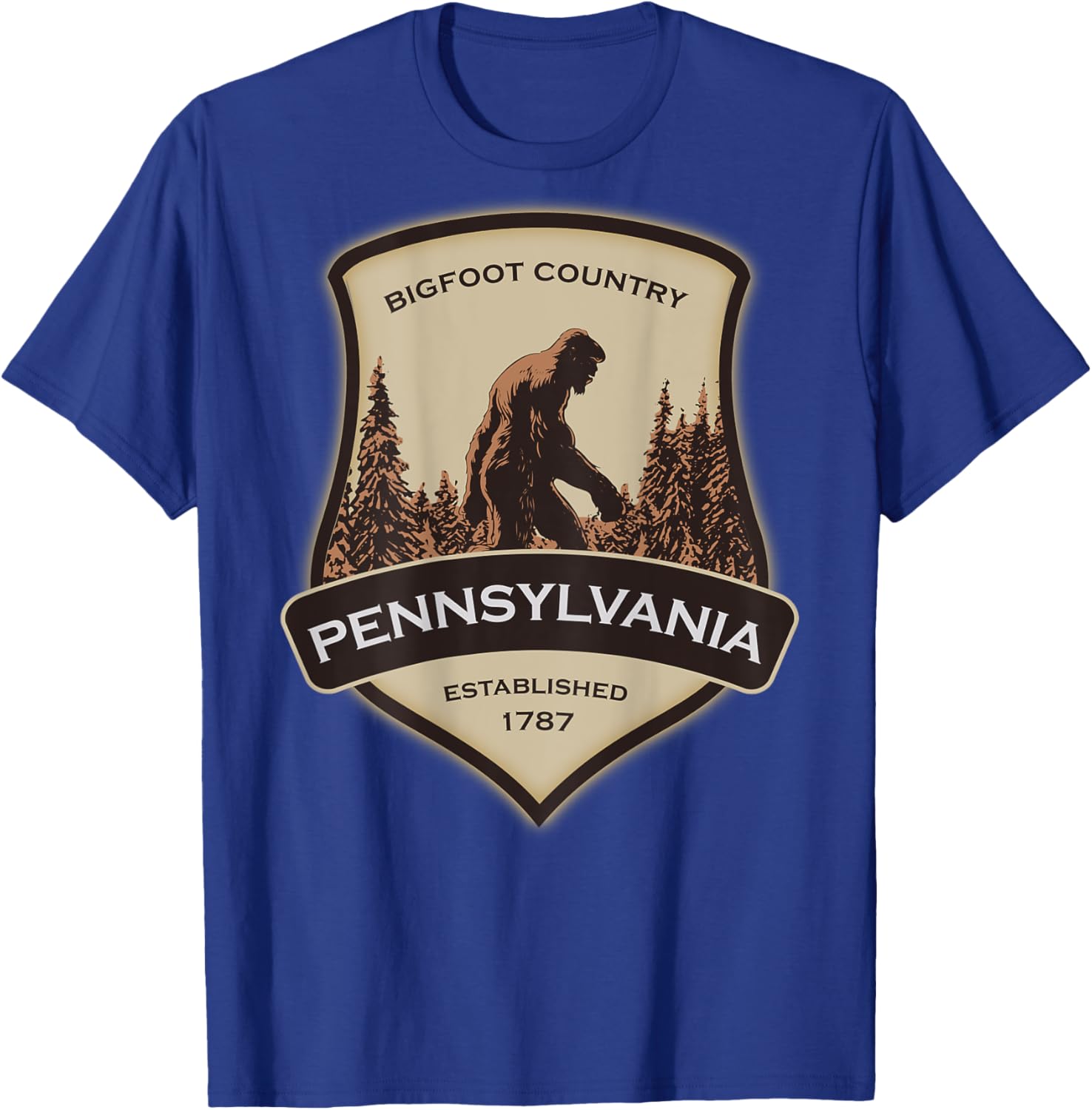 Printed On Back - Pennsylvania with a Bigfoot or Sasquatch T-Shirt - T-Shirt | Royal