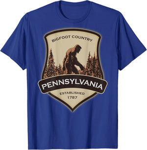 Printed On Back - Pennsylvania with a Bigfoot or Sasquatch T-Shirt - T-Shirt | Royal