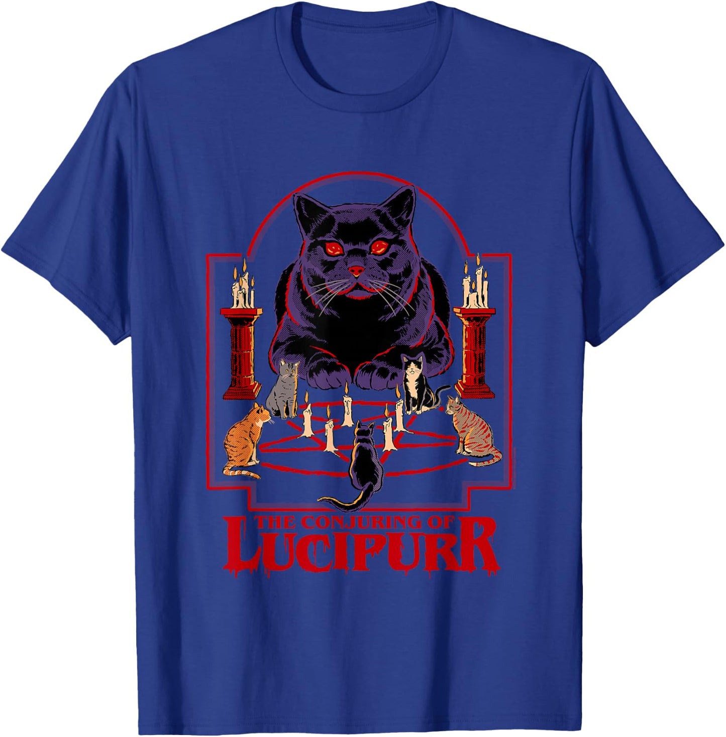 Steven Rhodes Conjuring of Lucipurr Retro Dark Humor T-Shirt - T-Shirt | Royal