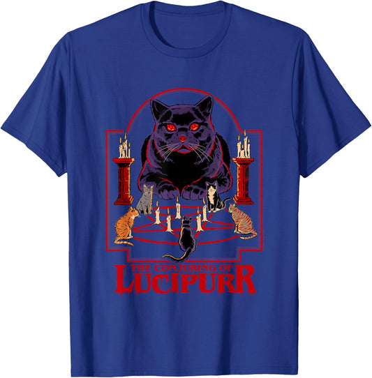 Steven Rhodes Conjuring of Lucipurr Retro Dark Humor T-Shirt - T-Shirt | Royal